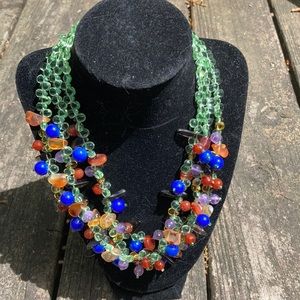 Vibrant genuine gemstone 3 stand necklace with